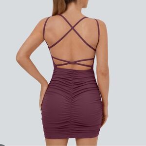 HALARA Purple Ruched Strapoy Back Bodycon Mini Dress